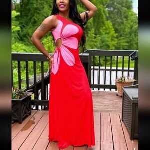 Elegant Red and Pink Maxi Dress